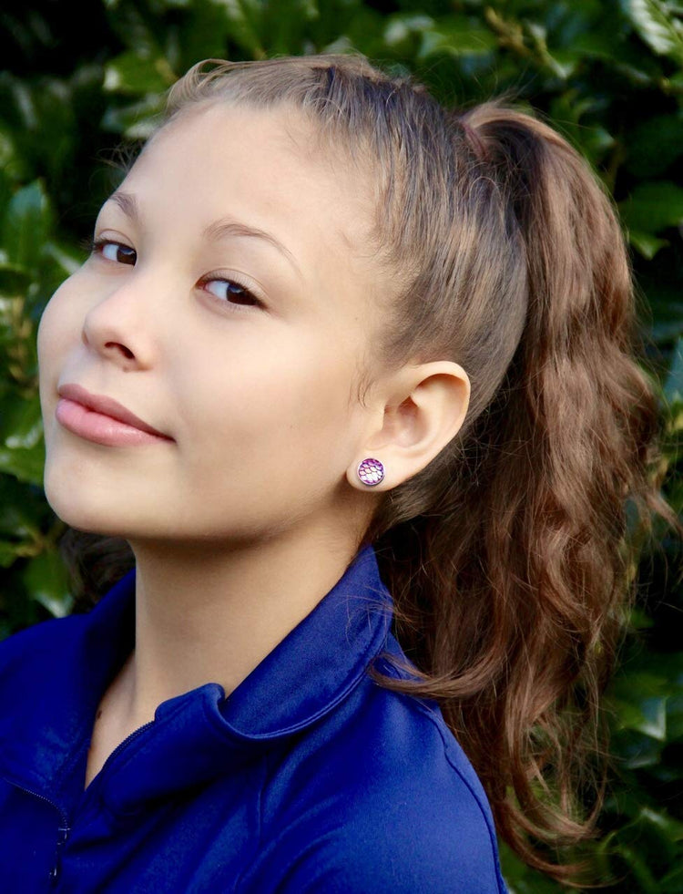 Silver-tone Pink Purple Metallic Mermaid Scale Stud Earrings 10mm