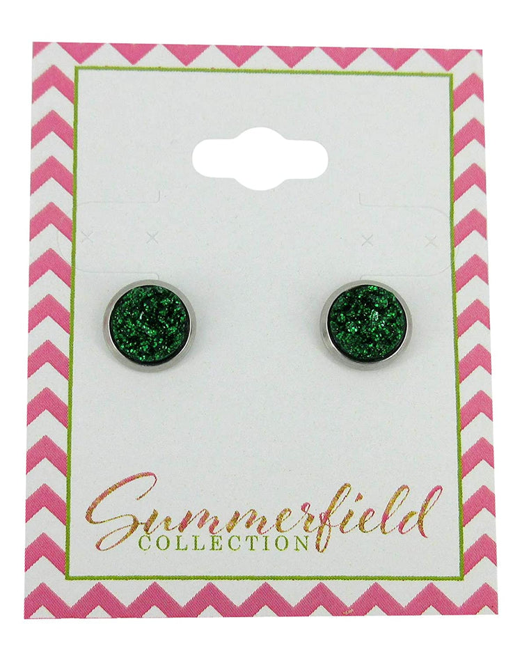 Stainless Steel Glitter Faux Druzy Stone Stud Earrings 8mm
