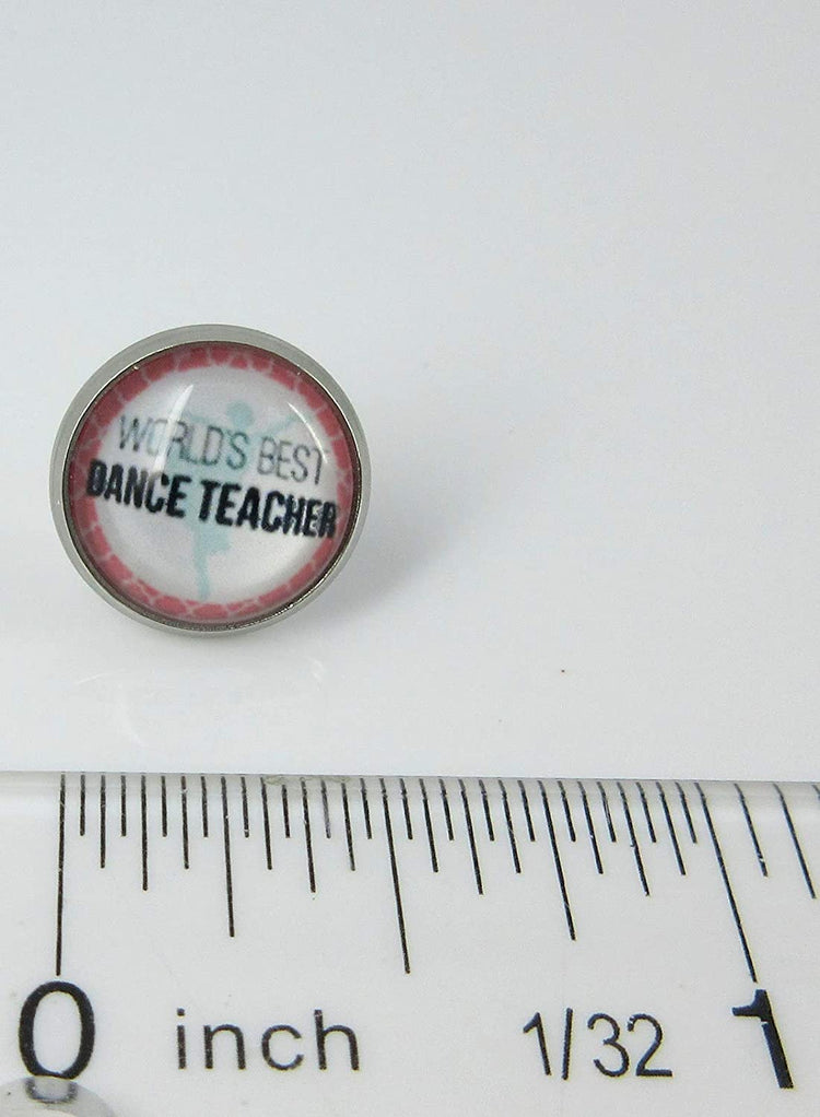 Stainless Steel World's Best Dance Teacher Print Glass Stud Earrings 12mm