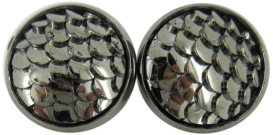 Hematite-tone Metallic Dragon Scale Stud Earrings 12mm Gunmetal Gray Mermaid