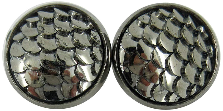 Hematite-tone Metallic Dragon Scale Stud Earrings 12mm Gunmetal Gray Mermaid