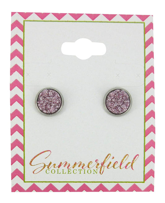 Stainless Steel Glitter Faux Druzy Stone Stud Earrings 8mm