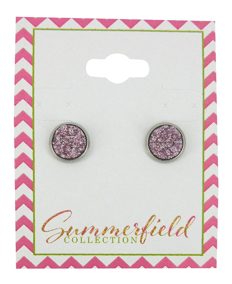Stainless Steel Glitter Faux Druzy Stone Stud Earrings 8mm