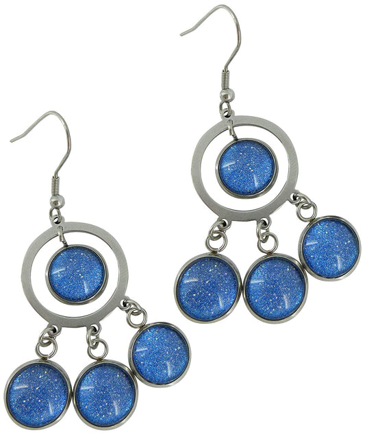 Stainless Steel Colorshifting Glitter Glass Chandelier Dangle Earrings Handpainted