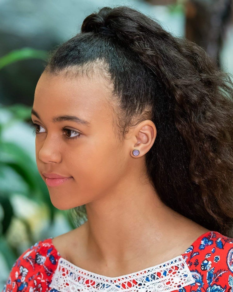 Duo Antiqued Gold-tone Red and Purple Faux Druzy Stone Stud Earrings 8mm Set