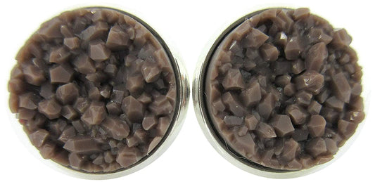 Silver-tone Brown Faux Druzy Stone Stud Earrings 12mm