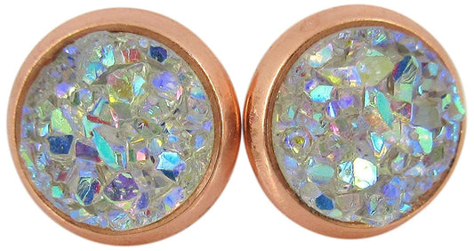 Rose Gold-tone Faux Druzy Stone Stud Earrings 8mm