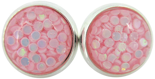 Shiny Silver-tone Iridescent Glitter Resin Stud Earrings 10mm