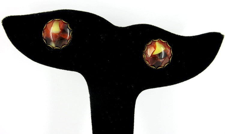 Antiqued Gold-tone Faux Tortoise Shell Resin Stud Earrings 12mm