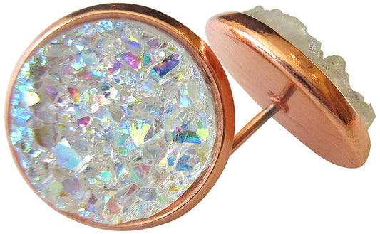 Rose Gold-tone Clear AB Faux Druzy Stone Stud Earrings 12mm