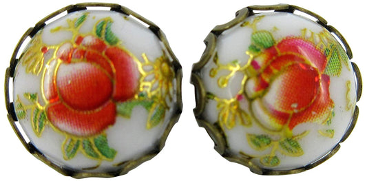 Antiqued Gold-tone Floral Print Stud Earrings 12mm