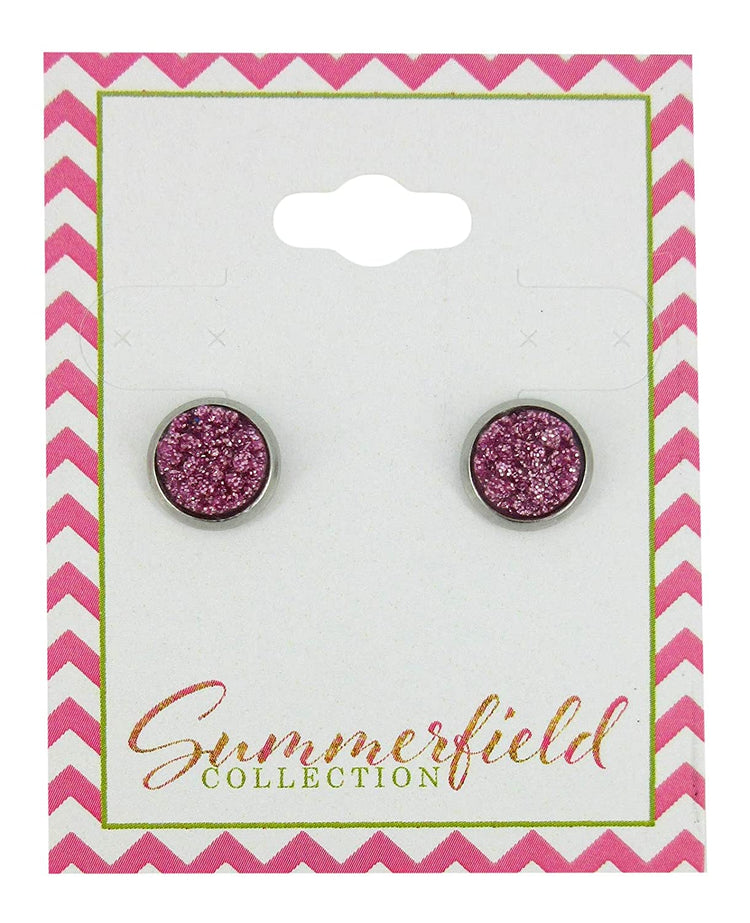 Stainless Steel Glitter Faux Druzy Stone Stud Earrings 8mm