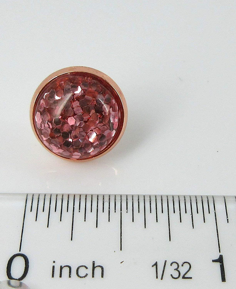 Rose Gold-tone Metallic Glitter Resin Stud Earrings 12mm
