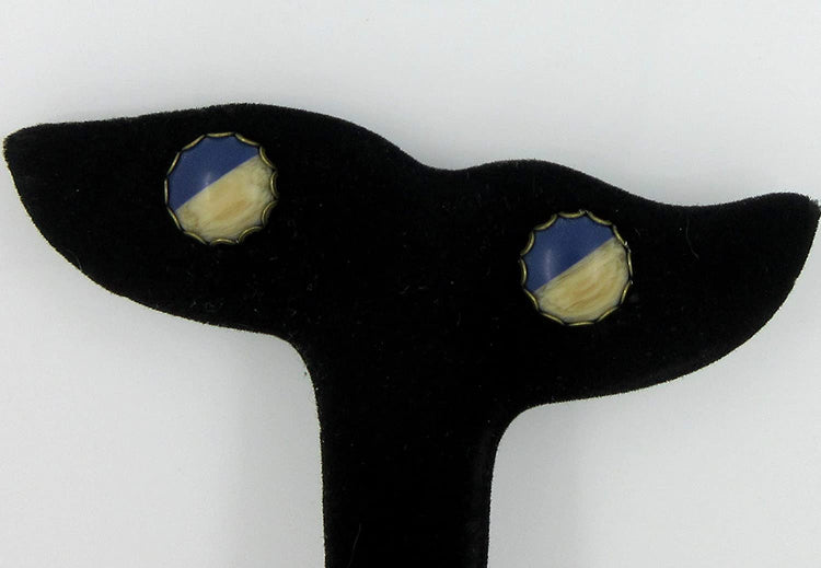 Antiqued Gold-tone Dark Blue Faux Wood and Resin Stud Earrings 12mm