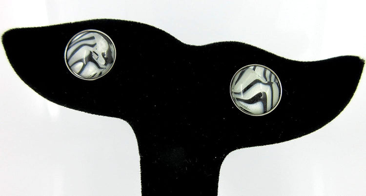 Hematite-tone Black and White Zebra Print Stud Earrings 12mm