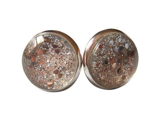 Silver-tone Glitter Glass Stud Earrings 12mm Hand-painted