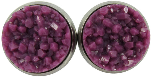 Stainless Steel Purple Faux Druzy Stone Stud Earrings 12mm