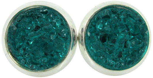 Silver-tone Carribean Blue Faux Druzy Stone Stud Earrings (8mm)