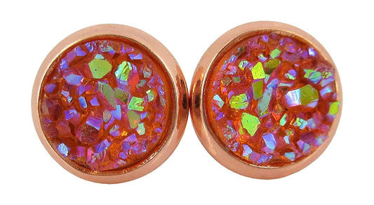 Rose Gold-tone Faux Druzy Stone Stud Earrings 8mm