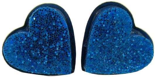 Stainless Steel Aqua Blue Glitter Acrylic Heart Stud Earrings 8mm