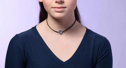 Silver-tone Starry Night Glitter Glass Pendant Choker Necklace Faux Brown Suede Cord