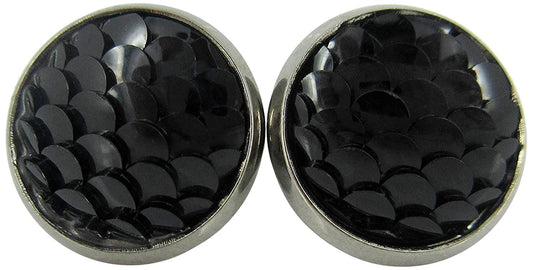 Hematite-tone Black Dragon Scale Stud Earrings 12mm Mermaid