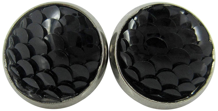 Hematite-tone Black Dragon Scale Stud Earrings 12mm Mermaid
