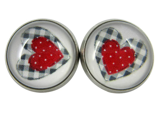 Stainless Steel Buffalo Plaid Print Glass Stud Earrings 12mm