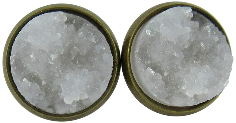 Antiqued Gold-tone Faux Druzy Stone Stud Earrings 12mm