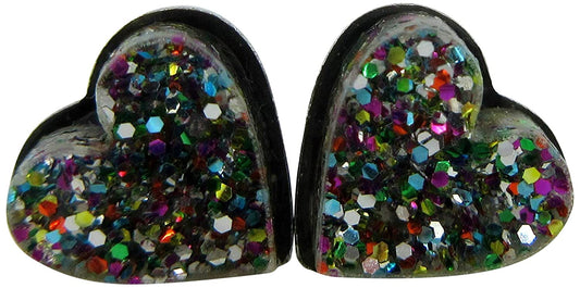 Stainless Steel Dark Rainbow Glitter Acrylic Heart Stud Earrings 8mm