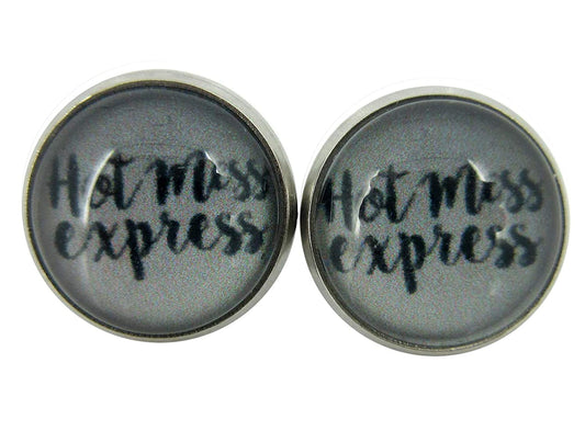 Stainless Steel Hot Mess Print Glass Stud Earrings 12mm