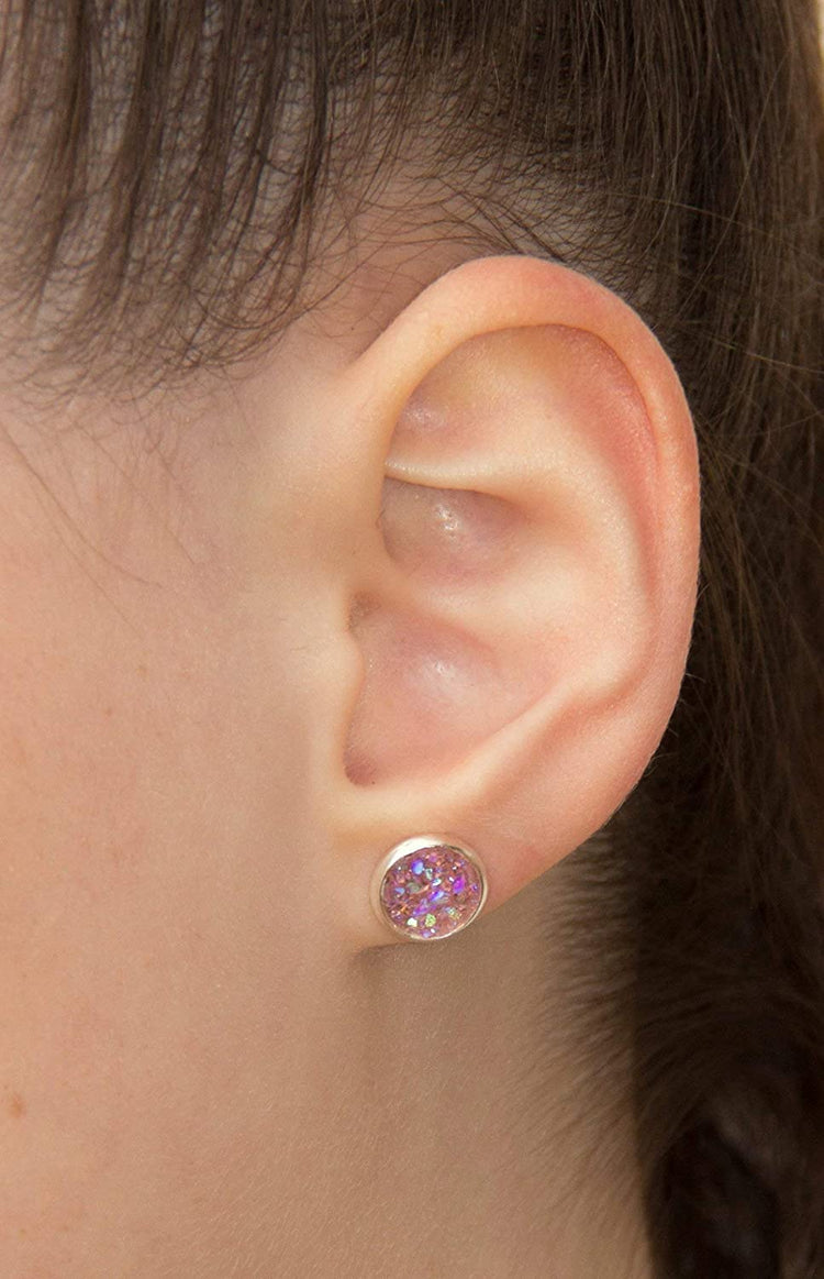 Silver-tone Light Pink AB Faux Druzy Stone Stud Earrings 8mm