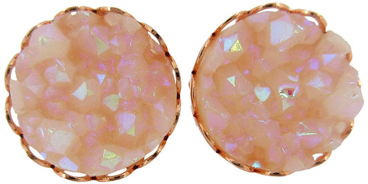 Rose Gold-tone Clear Light Pink AB Faux Druzy Stone Stud Earrings 10mm