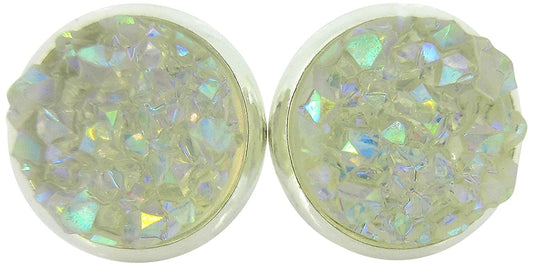 Silver-tone Clear AB Faux Druzy Stone Stud Earrings 10mm