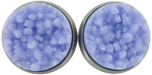 Stainless Steel Purple Faux Druzy Stone Stud Earrings 12mm