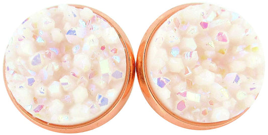 Rose Gold-tone White AB Faux Druzy Stone Stud Earrings 12mm