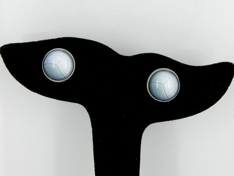 Stainless Steel Volleyball Print Glass Stud Earrings 12mm