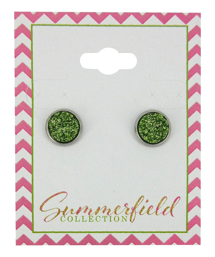 Stainless Steel Glitter Faux Druzy Stone Stud Earrings 8mm