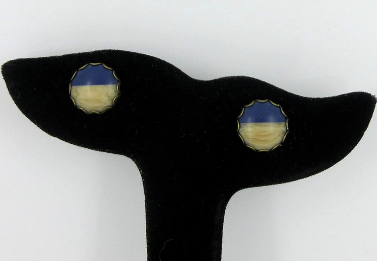 Antiqued Gold-tone Dark Blue Faux Wood and Resin Stud Earrings 12mm