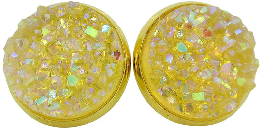 Yellow Gold-tone AB Faux Druzy Stone Stud Earrings 12mm