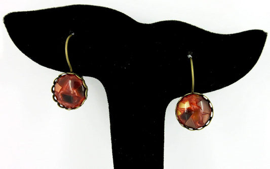 Antiqued Gold-tone Faux Tortoise Shell Resin Lever-back Drop Earrings