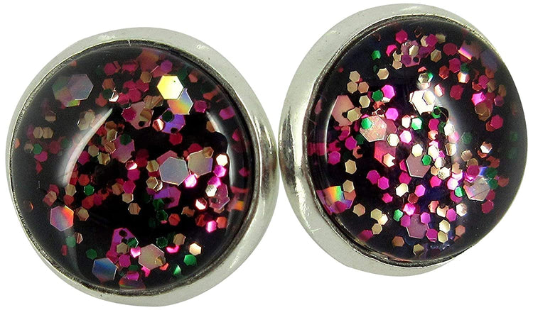 Silver-tone Preppy Mix Glitter Glass Stud Earrings Hand-painted 12mm