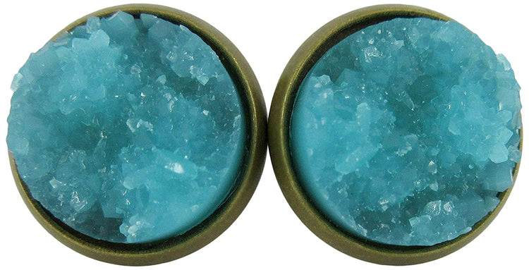 Antiqued Gold-tone Faux Druzy Stone Stud Earrings 12mm