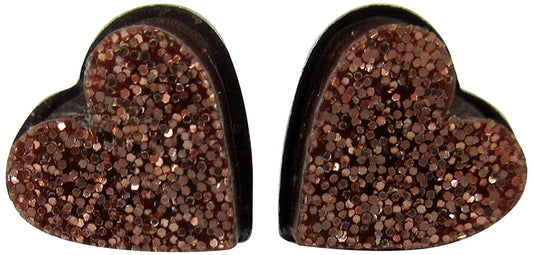 Stainless Steel Brown Rose Gold Glitter Acrylic Heart Stud Earrings 8mm