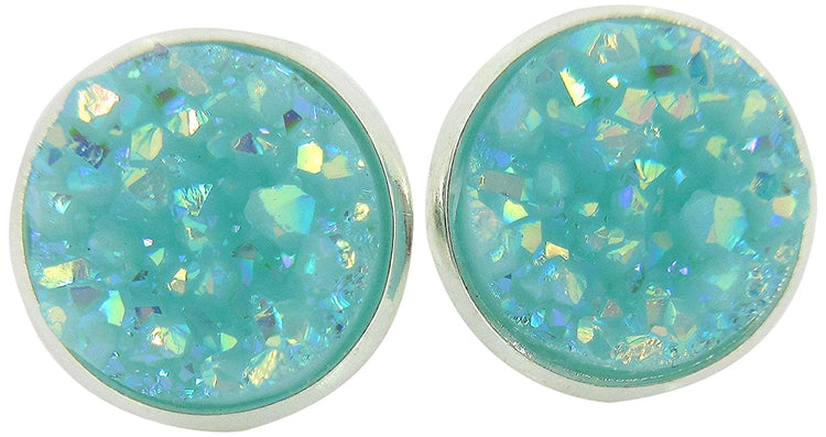 Silver-tone Pastel AB Faux Druzy Stone Stud Earrings 12mm