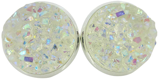 Silver-tone Translucent AB Faux Druzy Stone Stud Earrings 12mm (Raspberry)