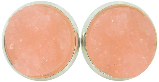 Silver-tone Peach Pink Faux Druzy Stone Stud Earrings 12mm