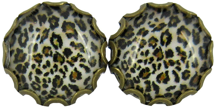 Antiqued Gold-tone Animal Print Glass Stud Earrings 12mm