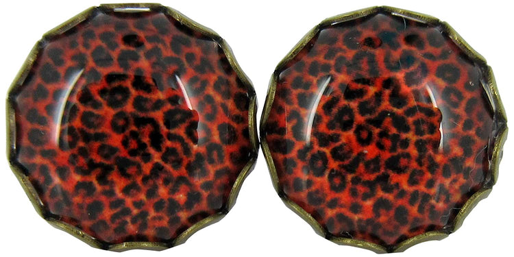 Antiqued Gold-tone Animal Print Glass Stud Earrings 12mm