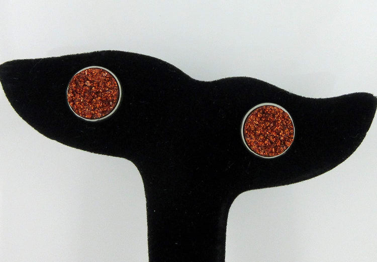 Duo Stainless Steel Glitter Faux Druzy Stone Stud Earrings Set